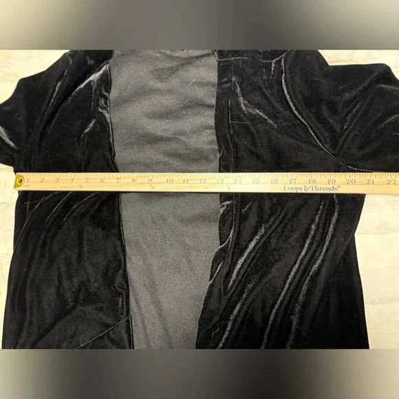 Long Black Velvet Duster with Chiffon Trim - Picture 5 of 5